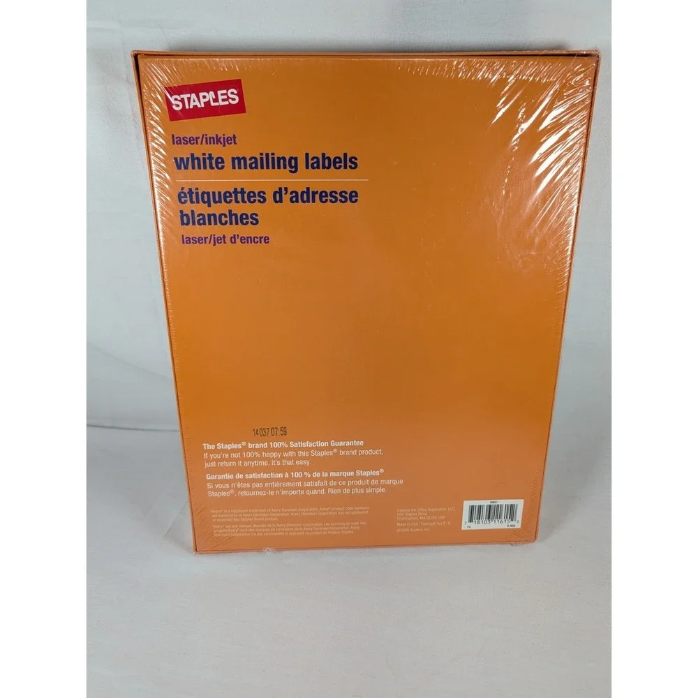 Staples White Mailing Labels 1 x 2 5/8 inch Laser/Inkjet 100 Sheets 3000 New